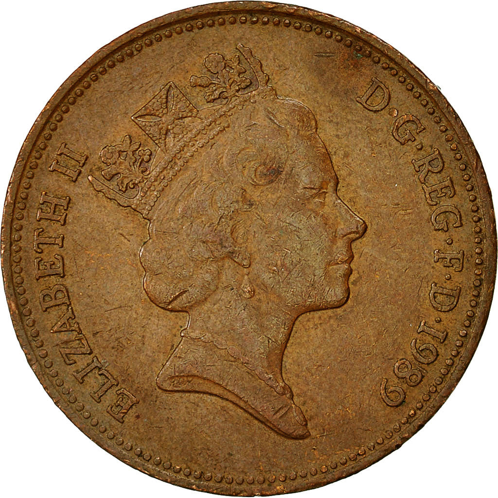Moneda, Gran Bretaña, Elizabeth II, 2 Pence, 1989, BC+, Bronce, KM:936