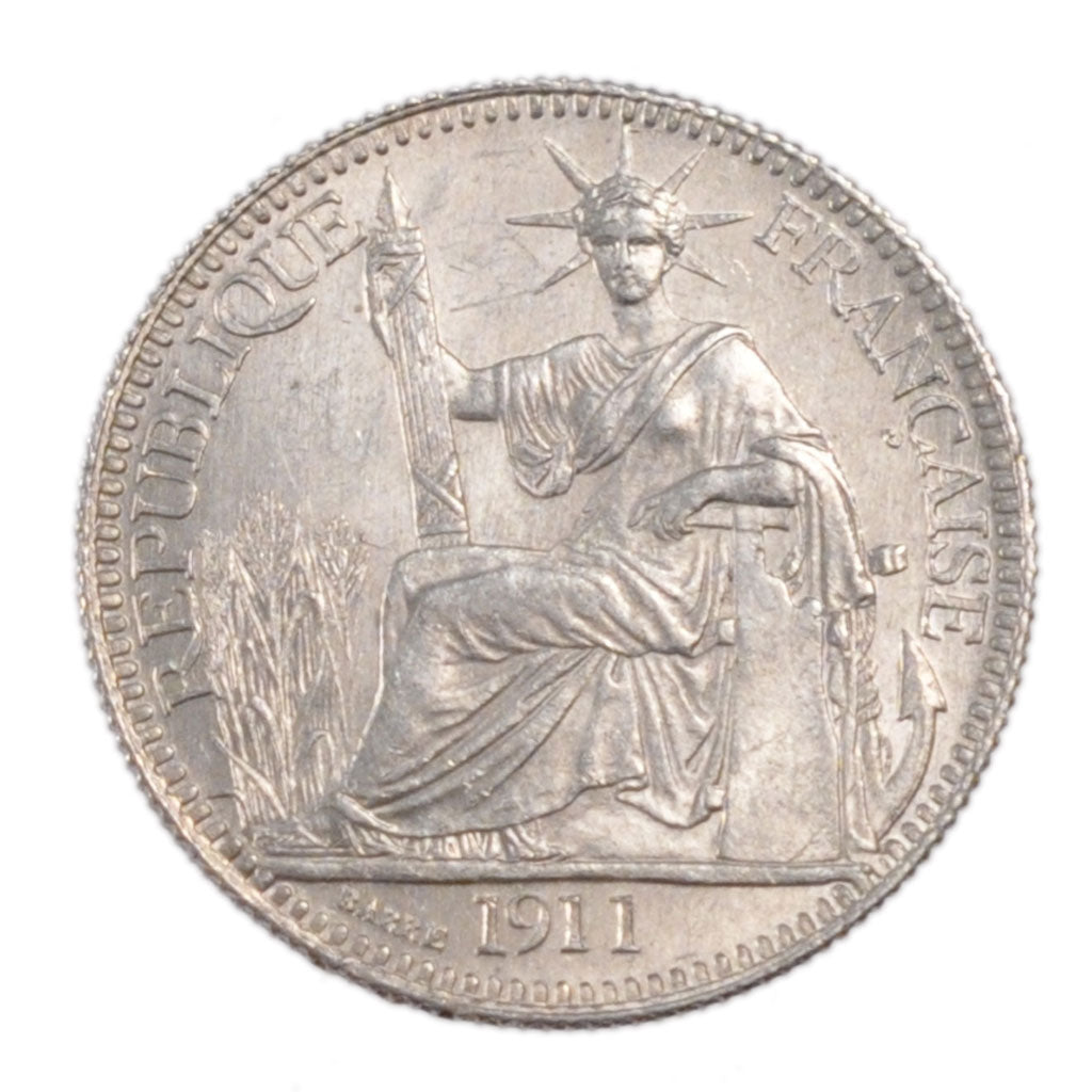 FRENCH INDO-CHINA, 10 Cents, 1911, Paris, KM #9, graded, PCGS, MS(64), Silver,..