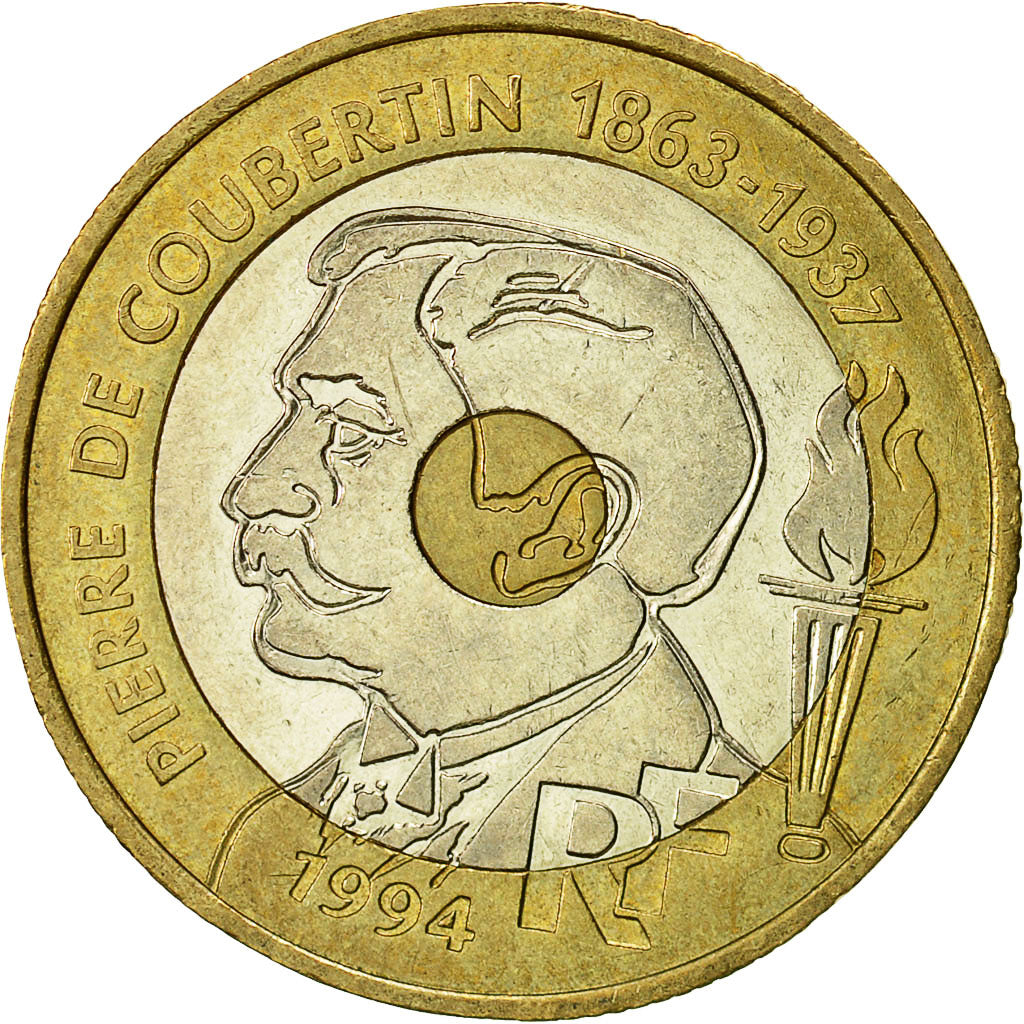 Coin, France, Pierre de Coubertin, 20 Francs, 1994, Paris, EF(40-45)