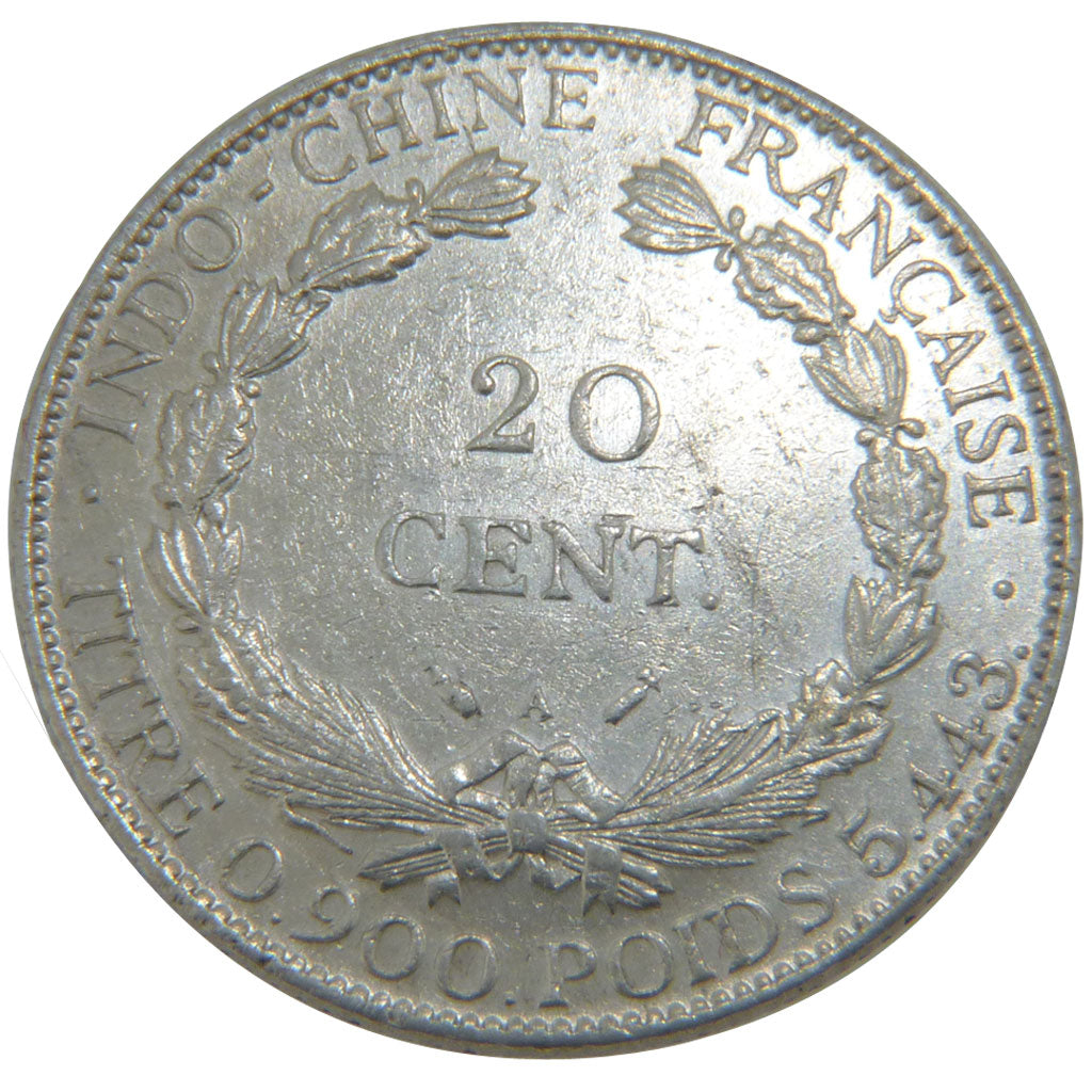 Indochine, 20 Cents, 1892, Paris, AU(55-58), Silver, 5.40