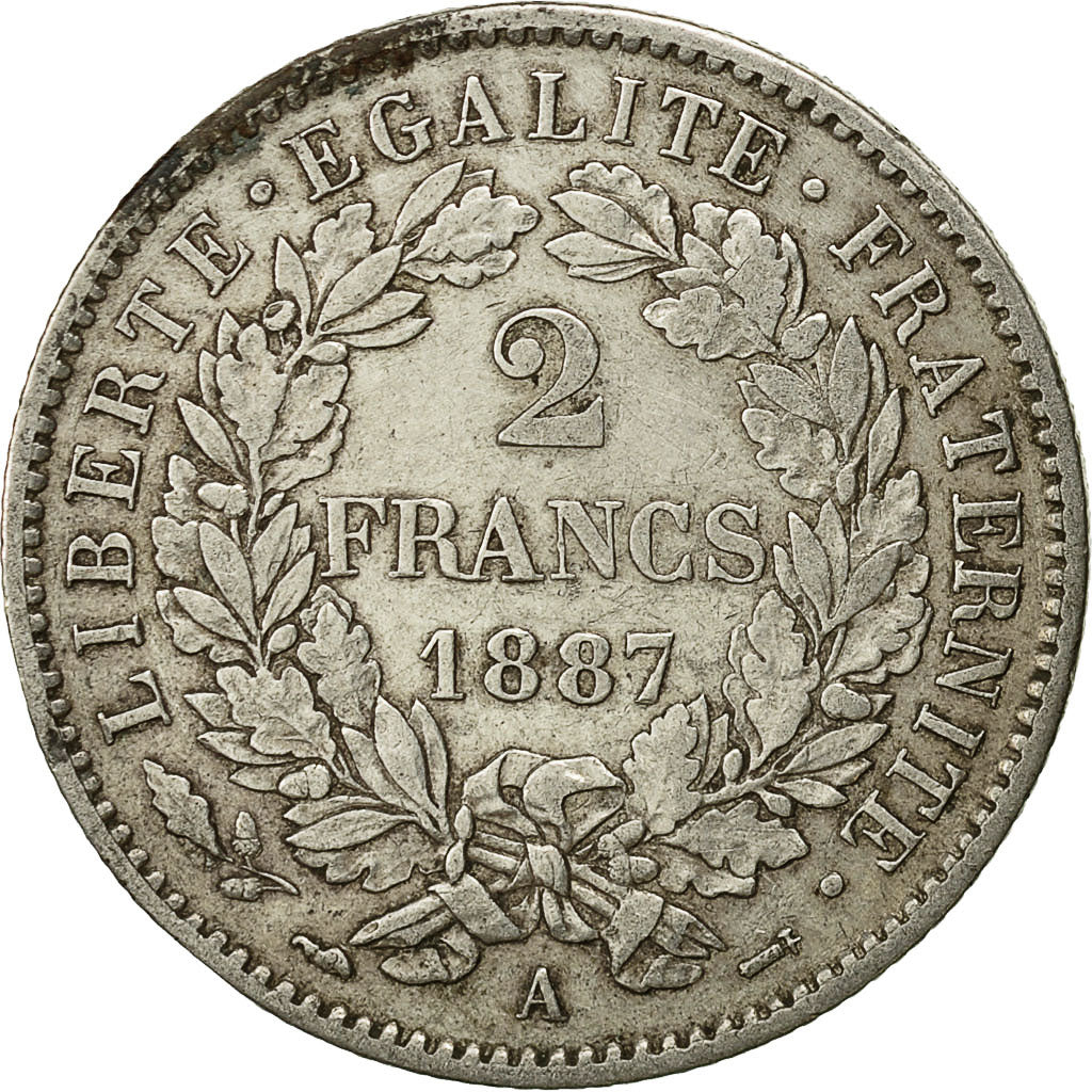 Coin, France, Cérès, 2 Francs, 1887, Paris, AU(50-53), Silver, KM:817.1