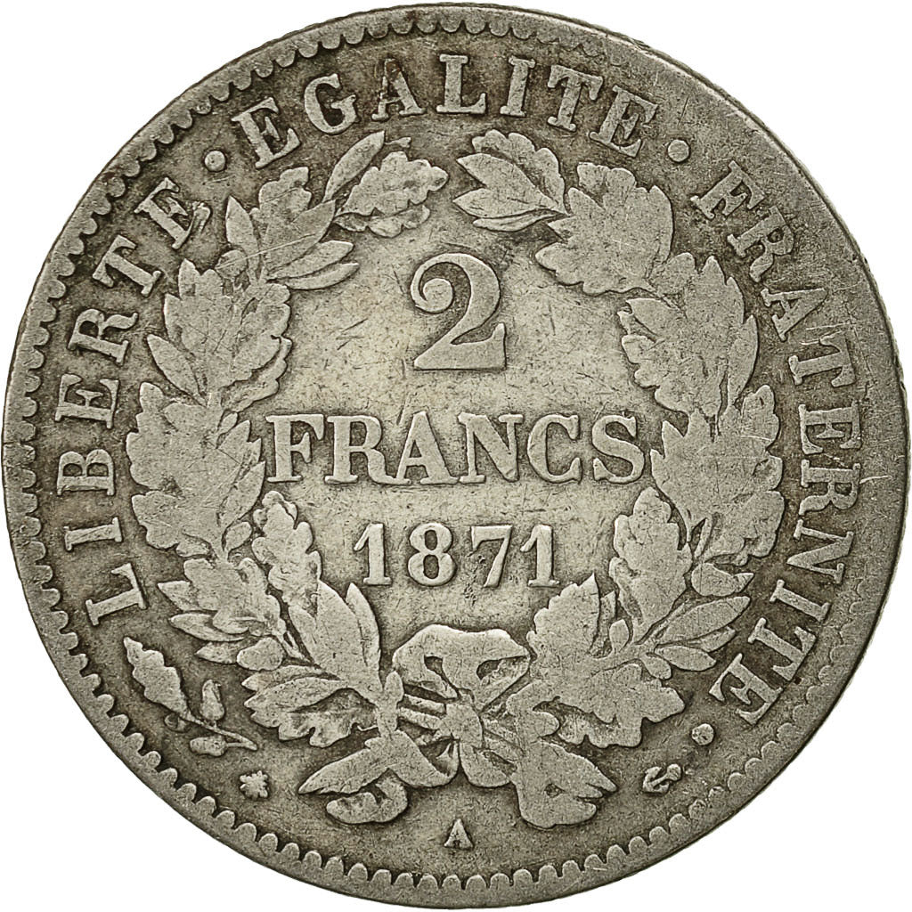 Monnaie, France, Cérès, 2 Francs, 1871, Paris, TB+, Argent, KM:817.1