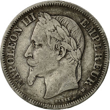 Moneda, Francia, Napoleon III, Napoléon III, 2 Francs, 1867, Strasbourg, BC+