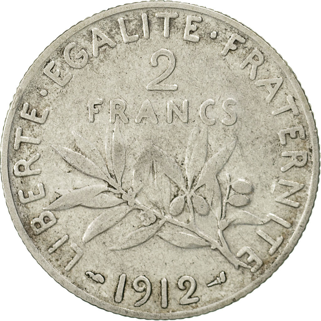 Moneta, Francia, Semeuse, 2 Francs, 1912, Paris, MB+, Argento, KM:845.1
