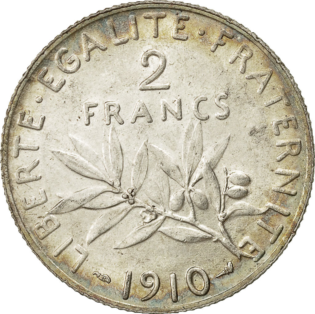 Coin, France, Semeuse, 2 Francs, 1910, Paris, AU(55-58), Silver, KM:845.1