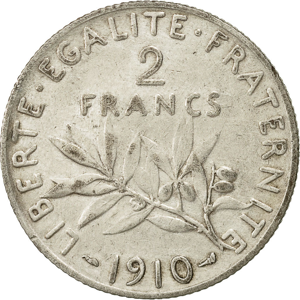 Moneta, Francja, Semeuse, 2 Francs, 1910, Paris, VF(30-35), Srebro, KM:845.1