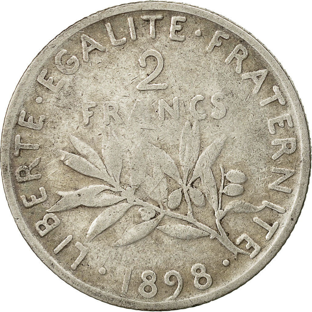 Moneta, Francia, Semeuse, 2 Francs, 1898, Paris, MB, Argento, KM:845.1