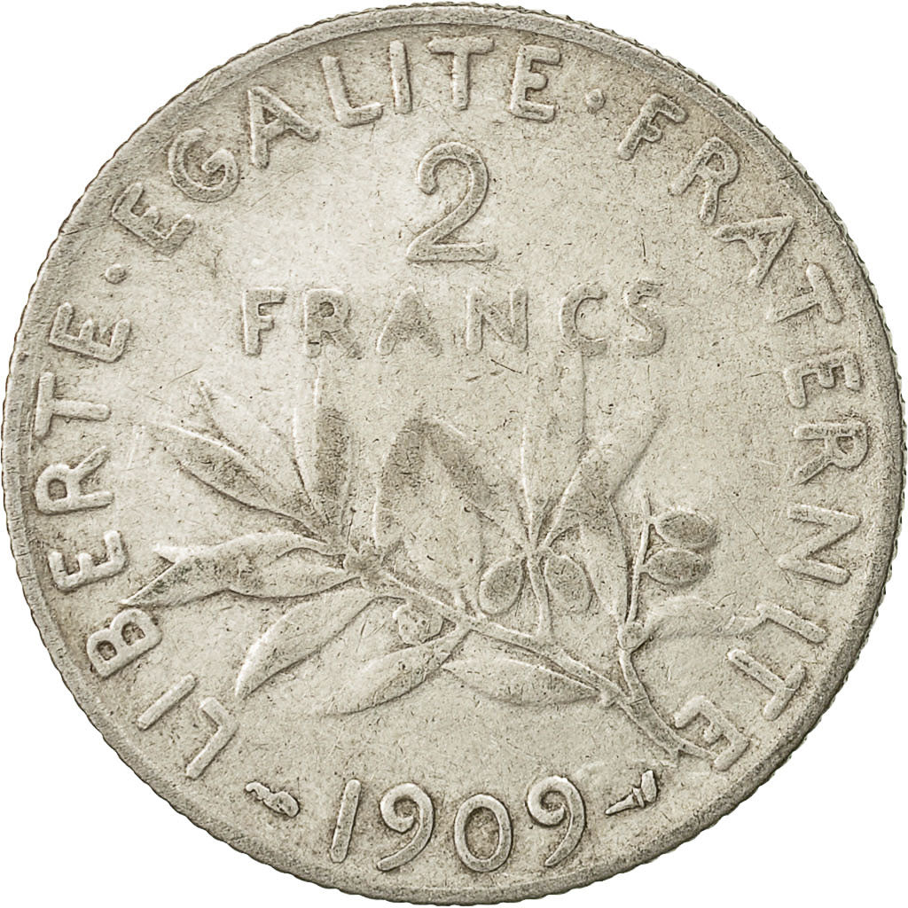 Coin, France, Semeuse, 2 Francs, 1909, Paris, VF(30-35), Silver, KM:845.1
