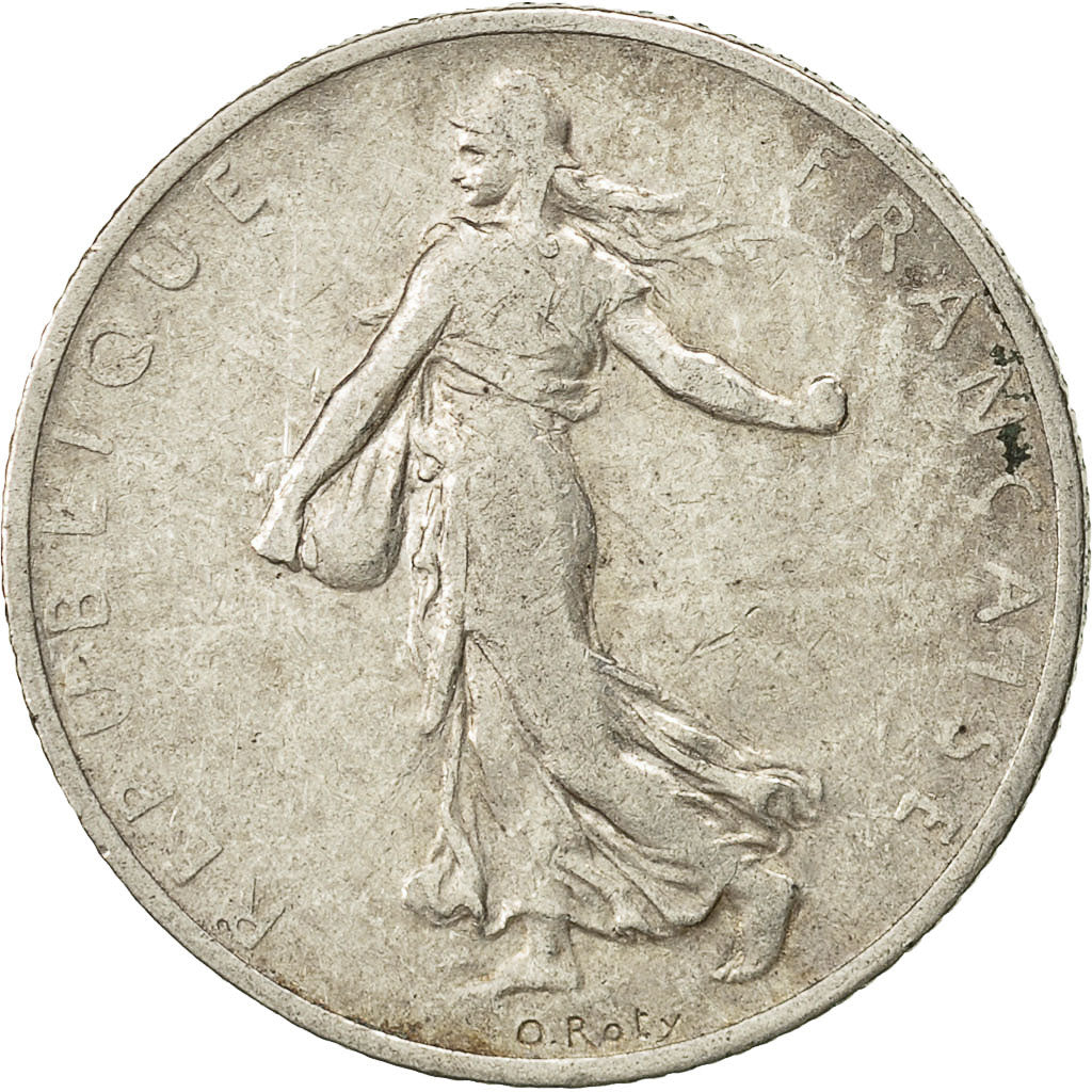 Moneta, Francia, Semeuse, 2 Francs, 1909, Paris, MB, Argento, KM:845.1