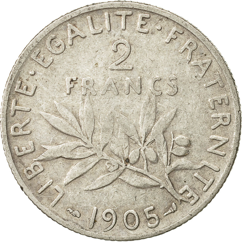 Moneta, Francia, Semeuse, 2 Francs, 1905, Paris, MB+, Argento, KM:845.1