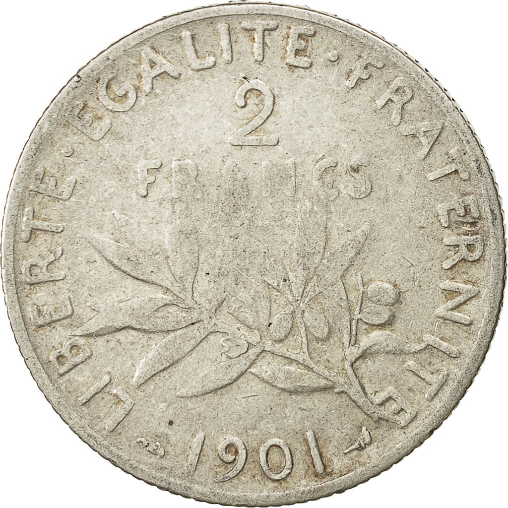 Moneta, Francja, Semeuse, 2 Francs, 1901, Paris, VF(20-25), Srebro, KM:845.1