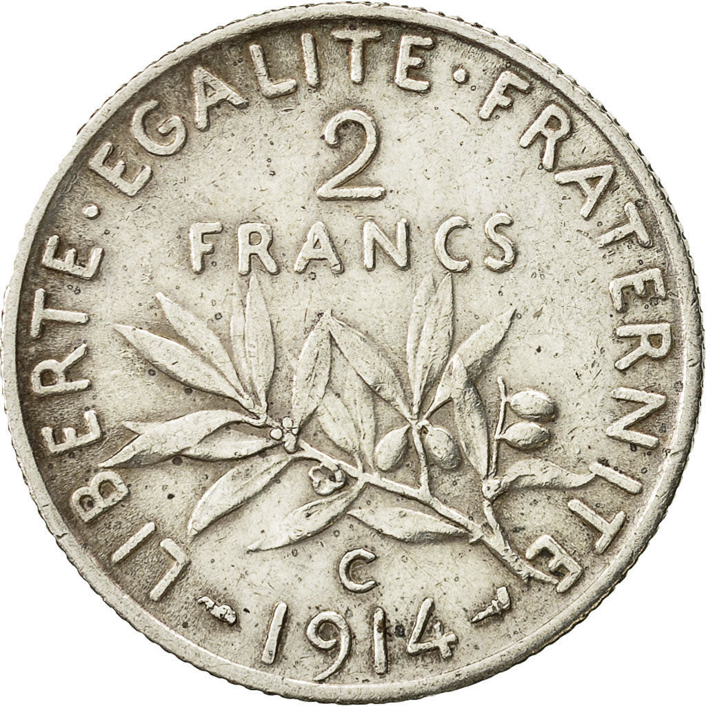 Francia, Semeuse, 2 Francs, 1914, Castelsarrasin, MB, Argento, KM:845.2