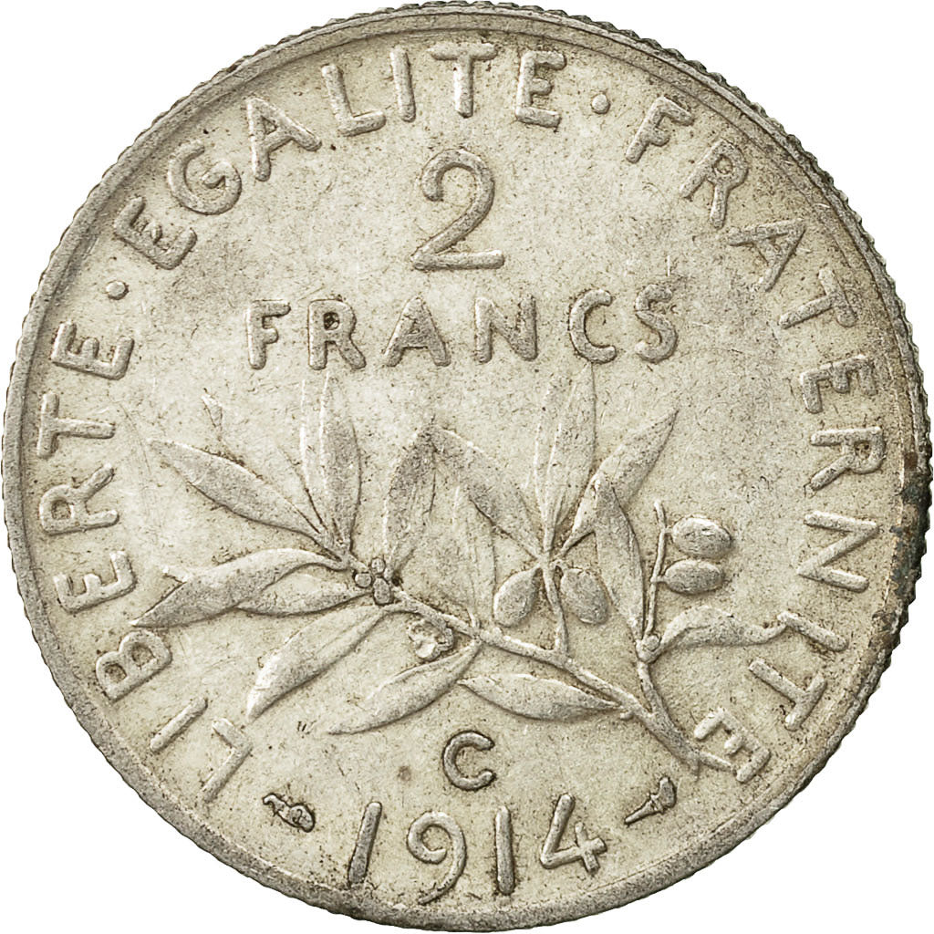 France, Semeuse, 2 Francs, 1914, Castelsarrasin, VF(30-35), Silver, KM:845.2