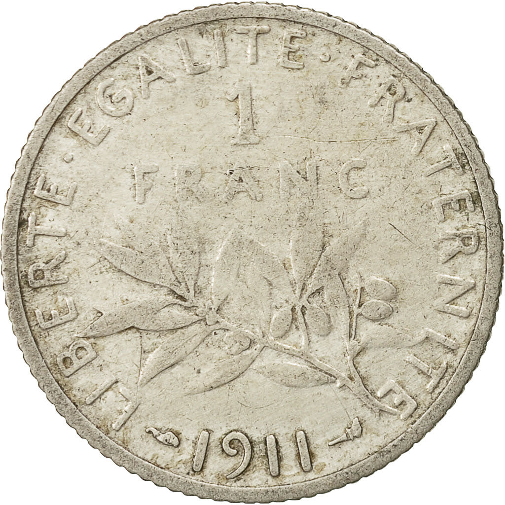 Coin, France, Semeuse, Franc, 1911, Paris, EF(40-45), Silver, KM:844.1