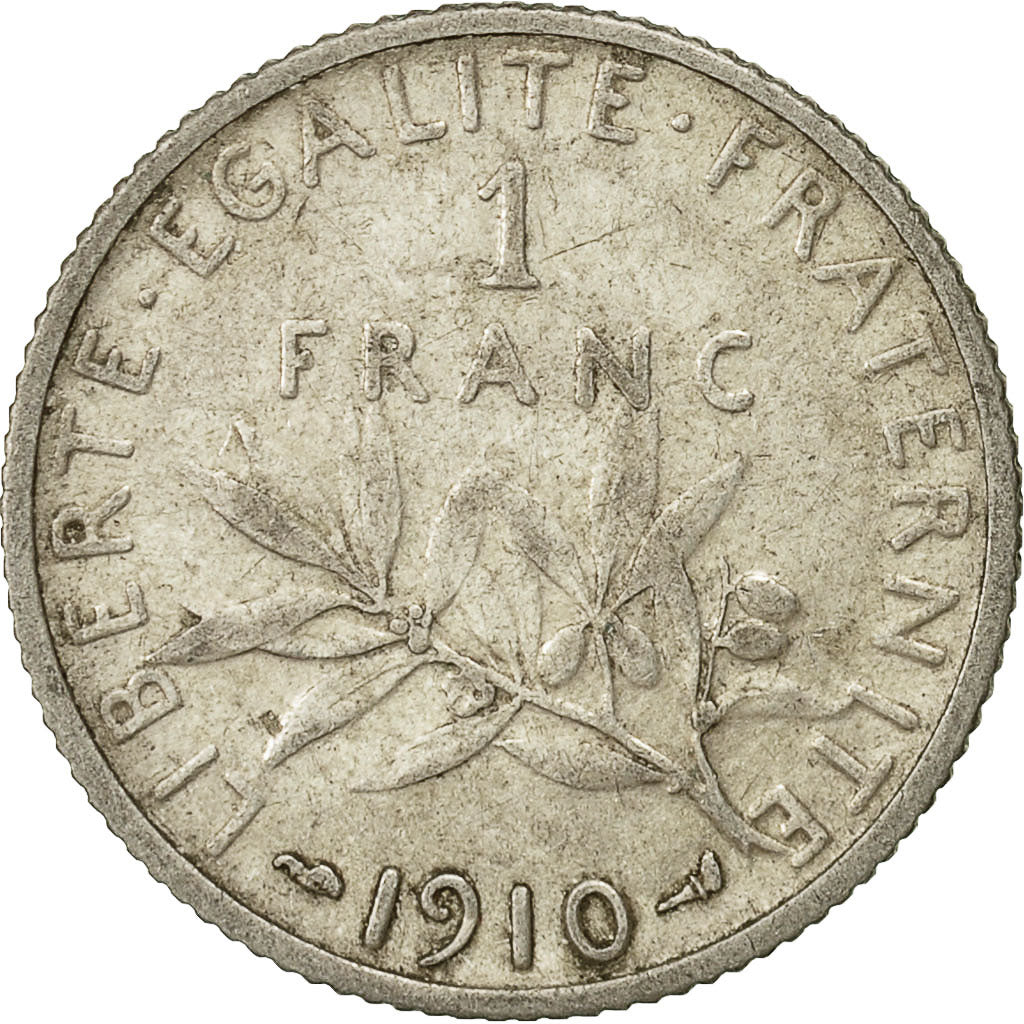 Moneta, Francia, Semeuse, Franc, 1910, Paris, MB, Argento, KM:844.1, Gadoury:467