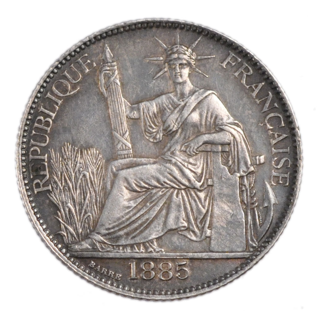 Indochine, 20 Cents, 1885, Paris, AU(50-53), Silver, 5.00