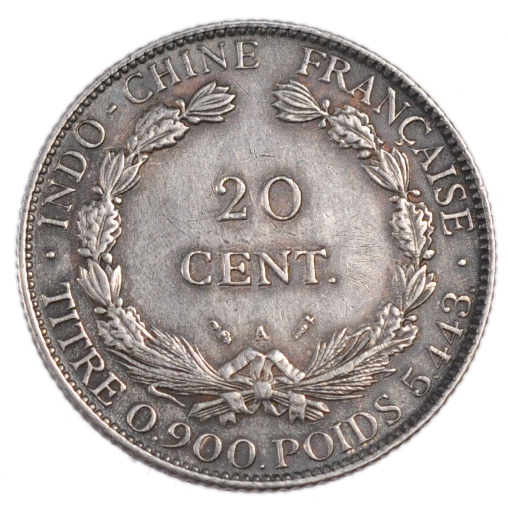 Indochine, 20 Cents, 1885, Paris, AU(50-53), Silver, 5.00