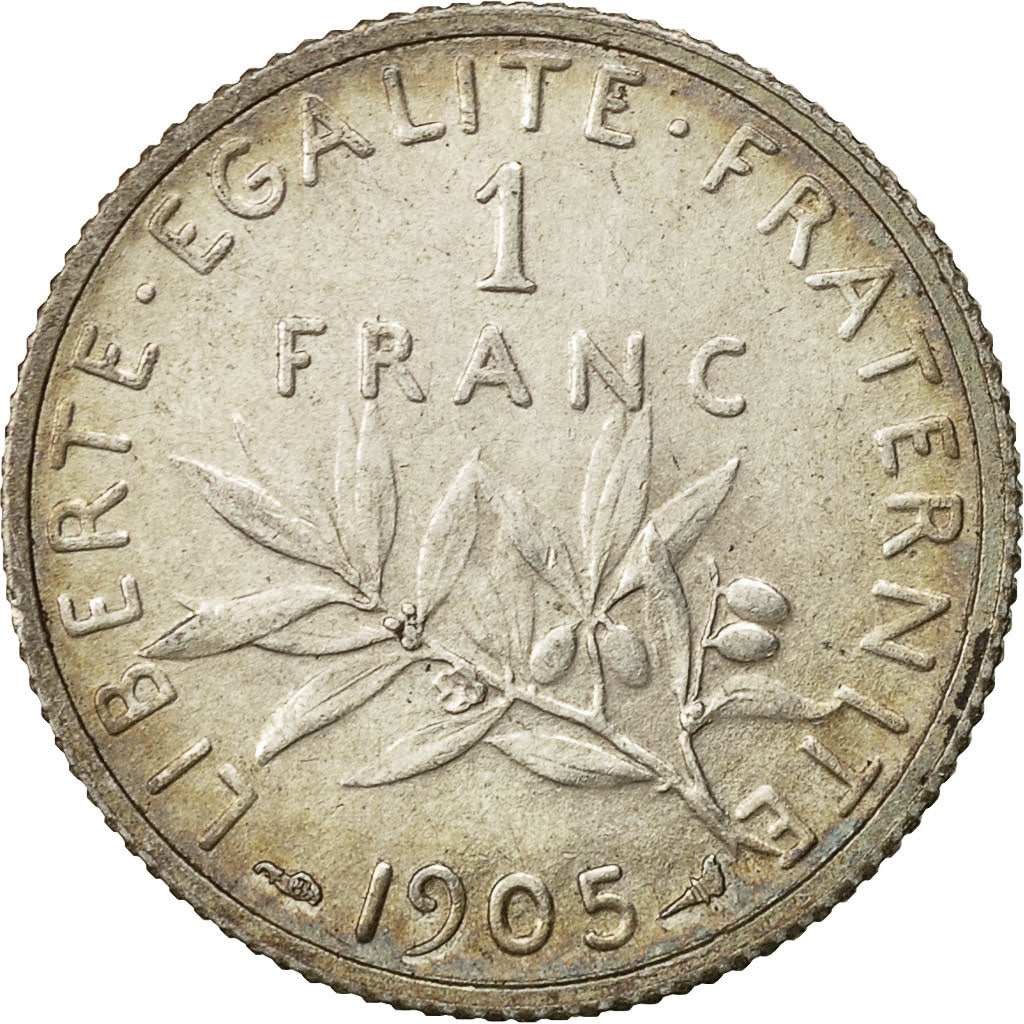 Coin, France, Semeuse, Franc, 1905, Paris, AU(50-53), Silver, KM:844.1