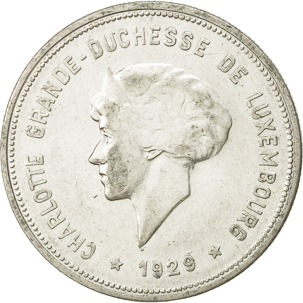 Luxembourg, Charlotte, 5 Francs, 1929, AU(50-53), Silver, KM:38
