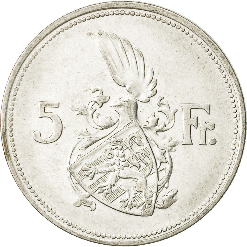 Luxembourg, Charlotte, 5 Francs, 1929, AU(50-53), Silver, KM:38