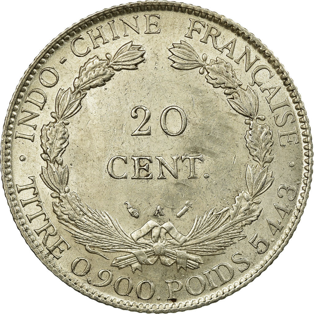 Coin, FRENCH INDO-CHINA, 20 Cents, 1885, Paris, AU(55-58), Silver, KM:3