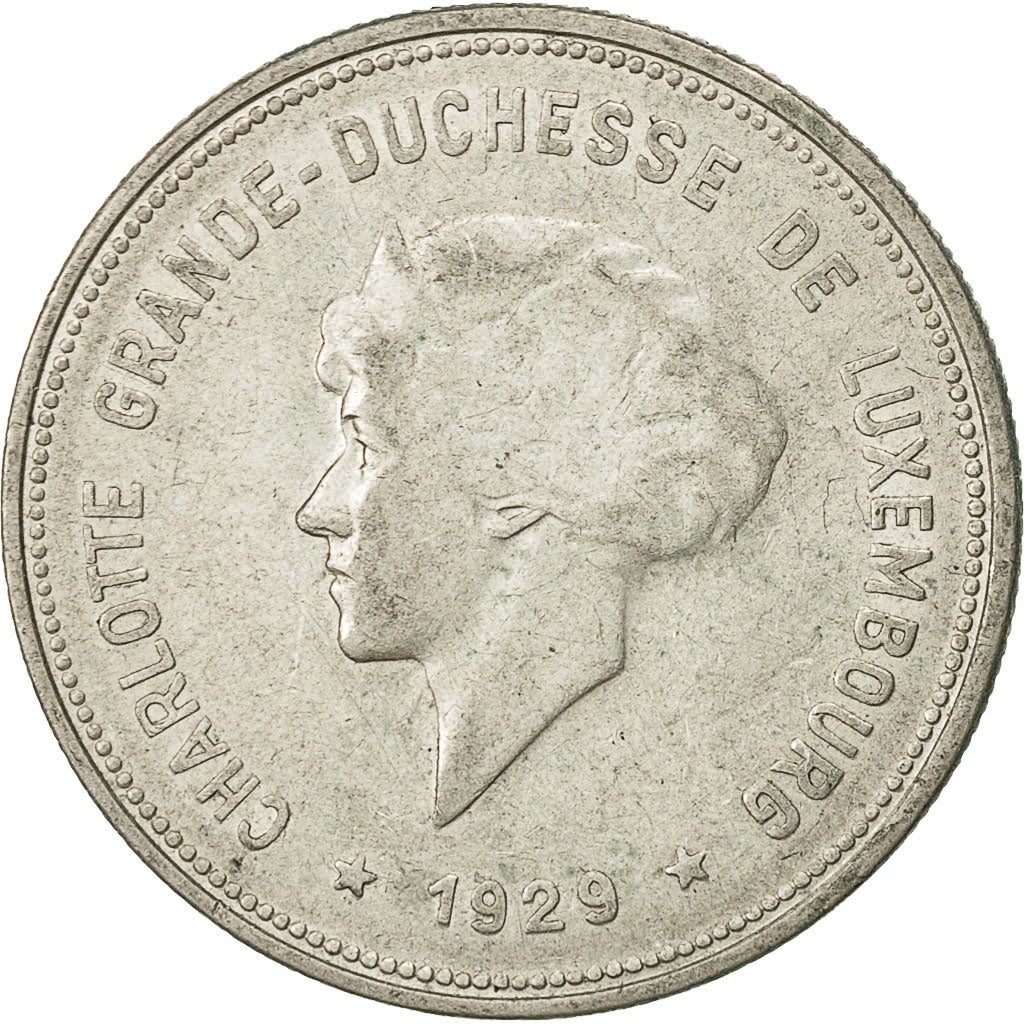 Luxembourg, Charlotte, 5 Francs, 1929, VF(30-35), Silver, KM:38