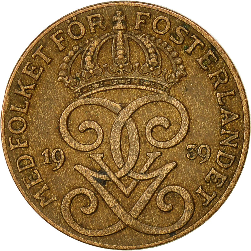 Coin, Sweden, Gustaf V, 2 Öre, 1939, EF(40-45), Bronze, KM:778