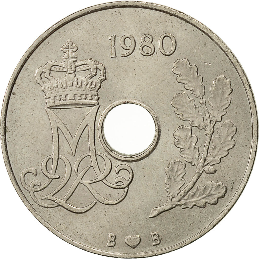 Coin, Denmark, Margrethe II, 25 Öre, 1980, Copenhagen, AU(50-53)