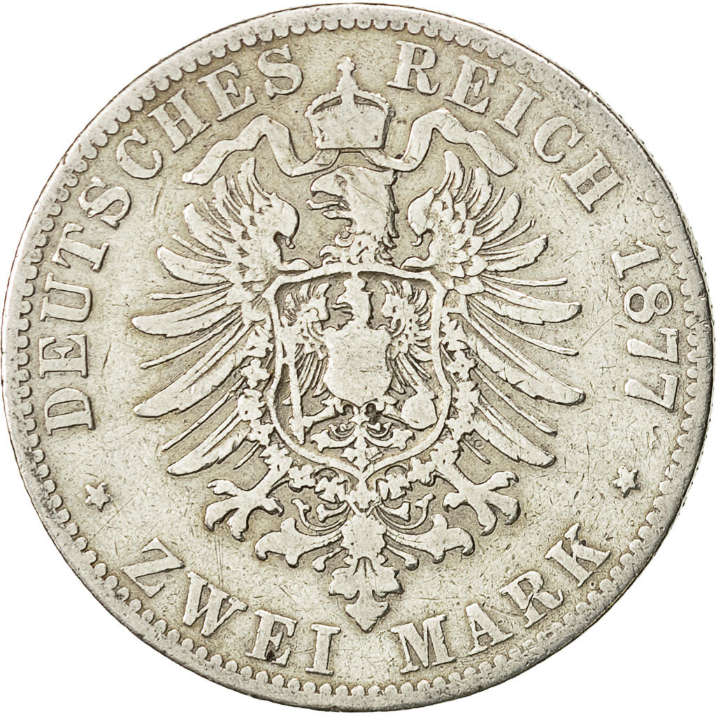 Coin, German States, PRUSSIA, Wilhelm I, 2 Mark, 1877, Vienne, VF(30-35)
