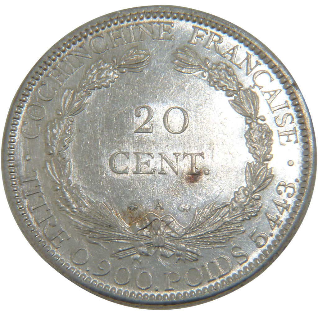Cochinchine, 20 Cents, 1879, Paris, AU(55-58), Silver, 5.50