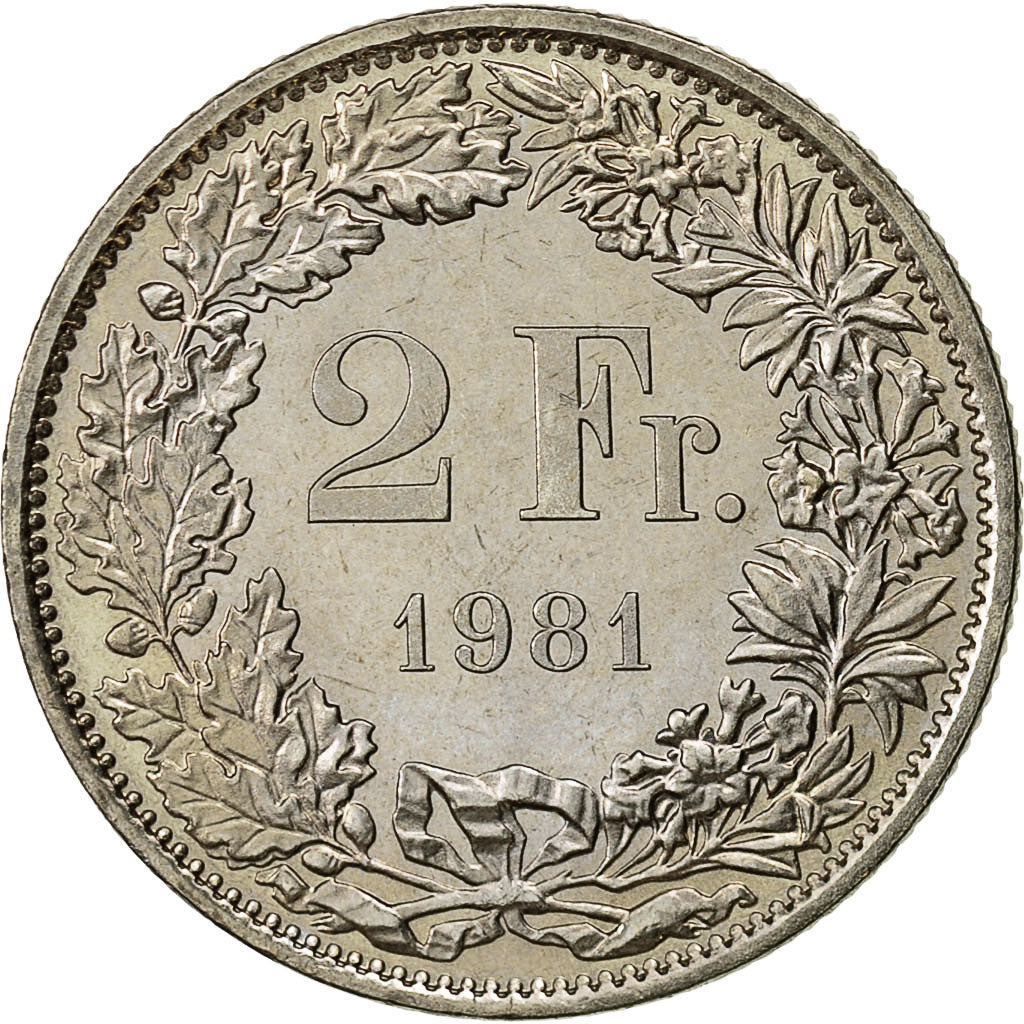 Coin, Switzerland, 2 Francs, 1981, Bern, MS(64), Copper-nickel, KM:21a.1