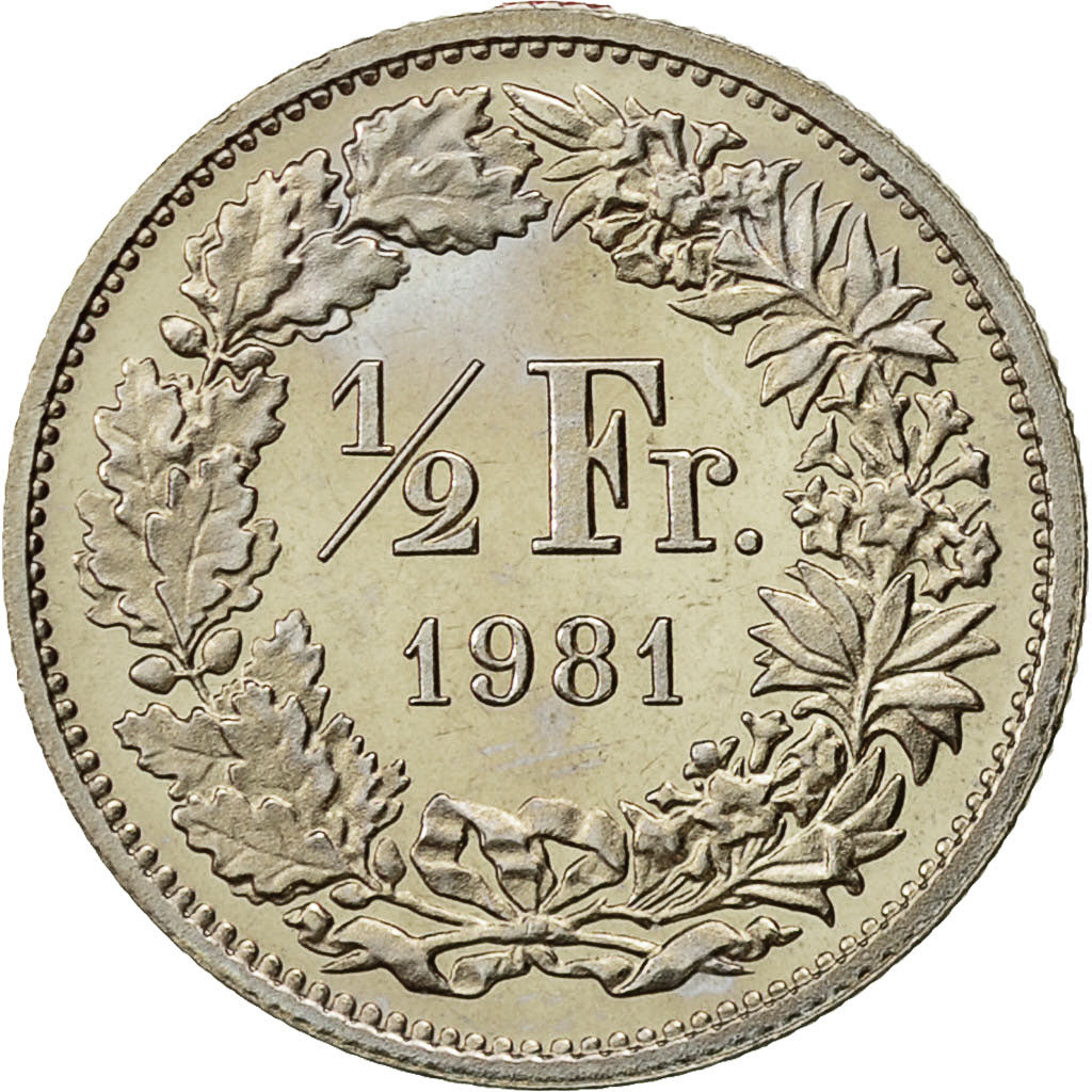 Coin, Switzerland, 1/2 Franc, 1981, Bern, MS(64), Copper-nickel, KM:23a.1