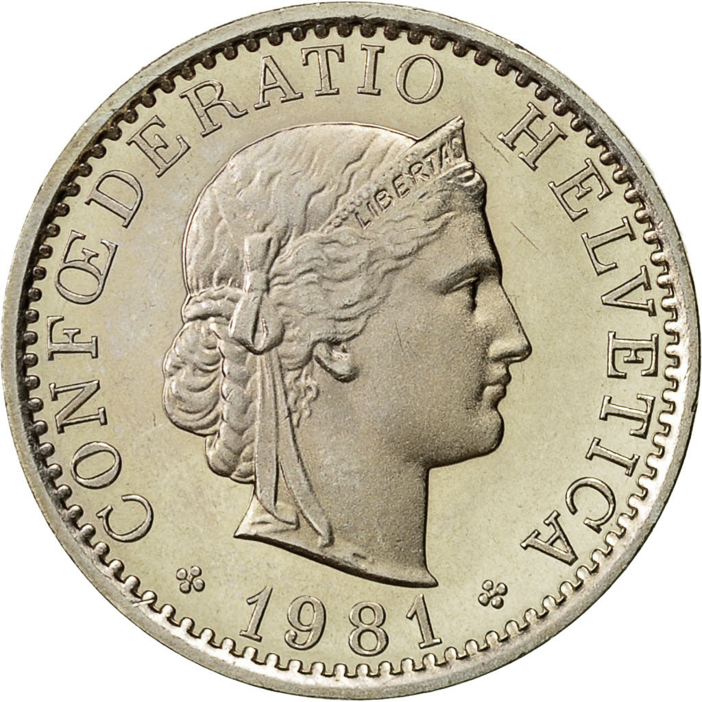 Moneda, Suiza, 20 Rappen, 1981, Bern, SC+, Cobre - níquel, KM:29a