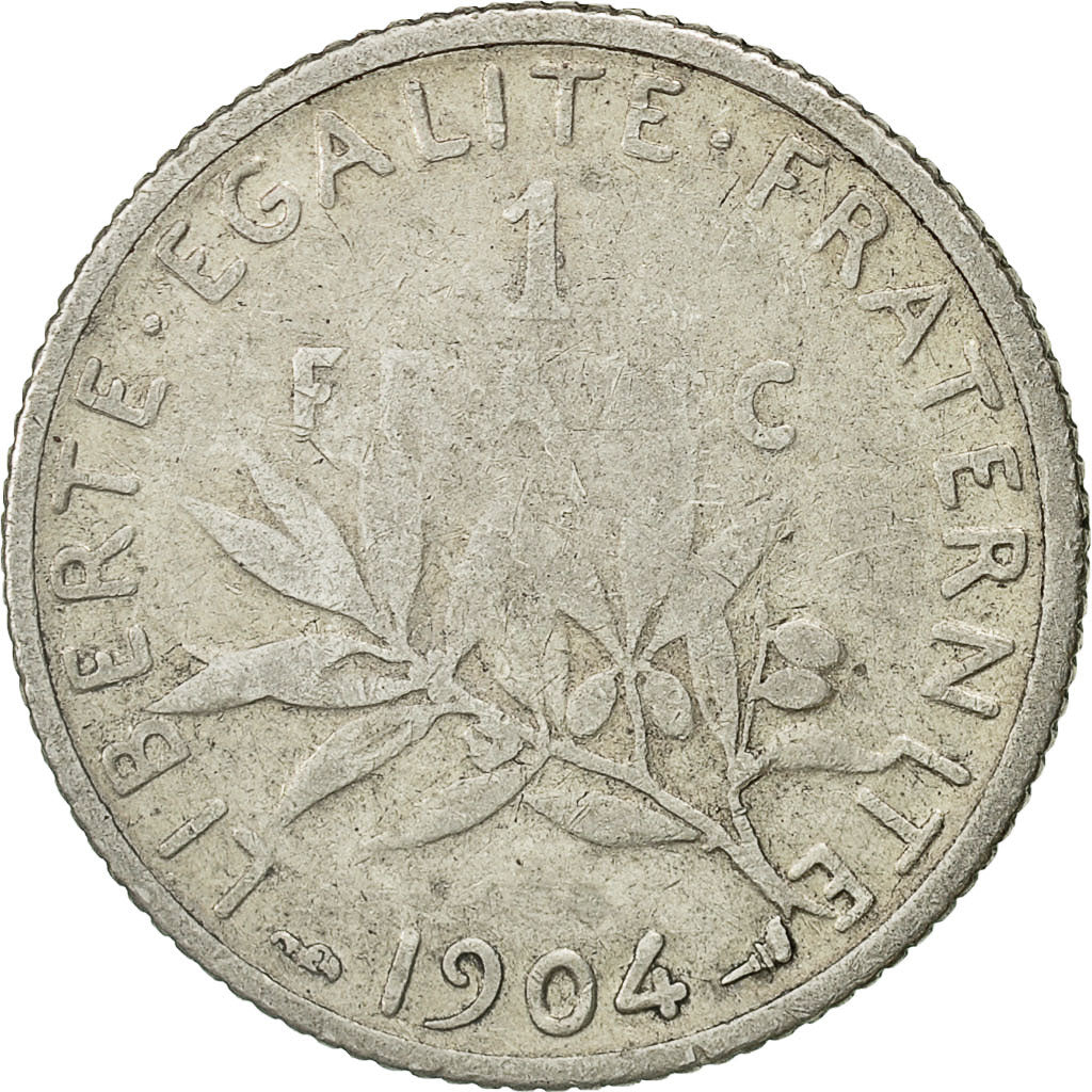 Coin, France, Semeuse, Franc, 1904, Paris, VF(20-25), Silver, KM:844.1