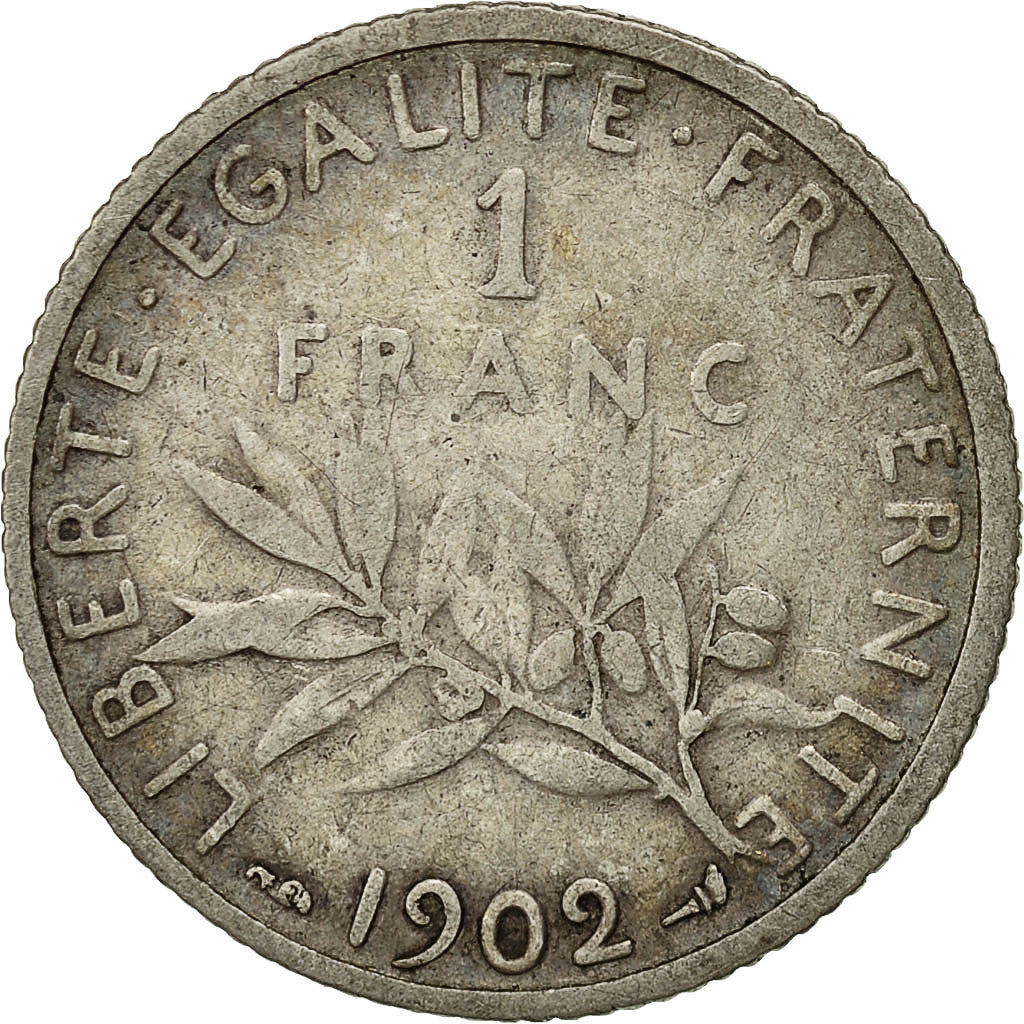 Coin, France, Semeuse, Franc, 1902, Paris, VF(30-35), Silver, KM:844.1