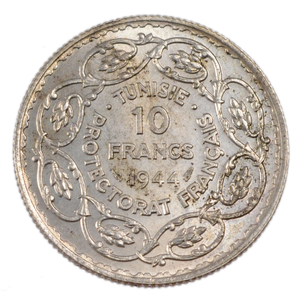 TUNISIA, 10 Francs, 1944, Paris, KM #269, graded, PCGS, MS(65-70), Silver, 10.00