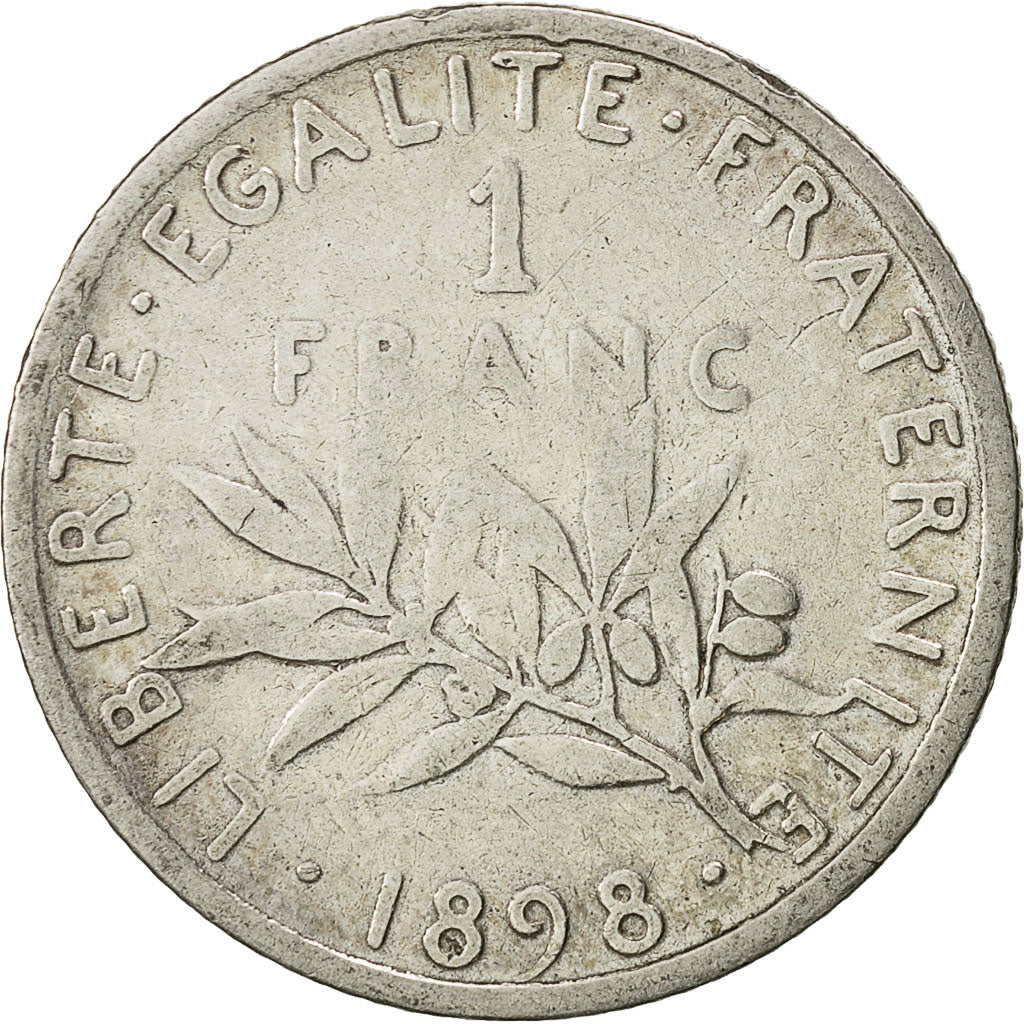 Moneta, Francia, Semeuse, Franc, 1898, Paris, MB, Argento, KM:844.1, Gadoury:427
