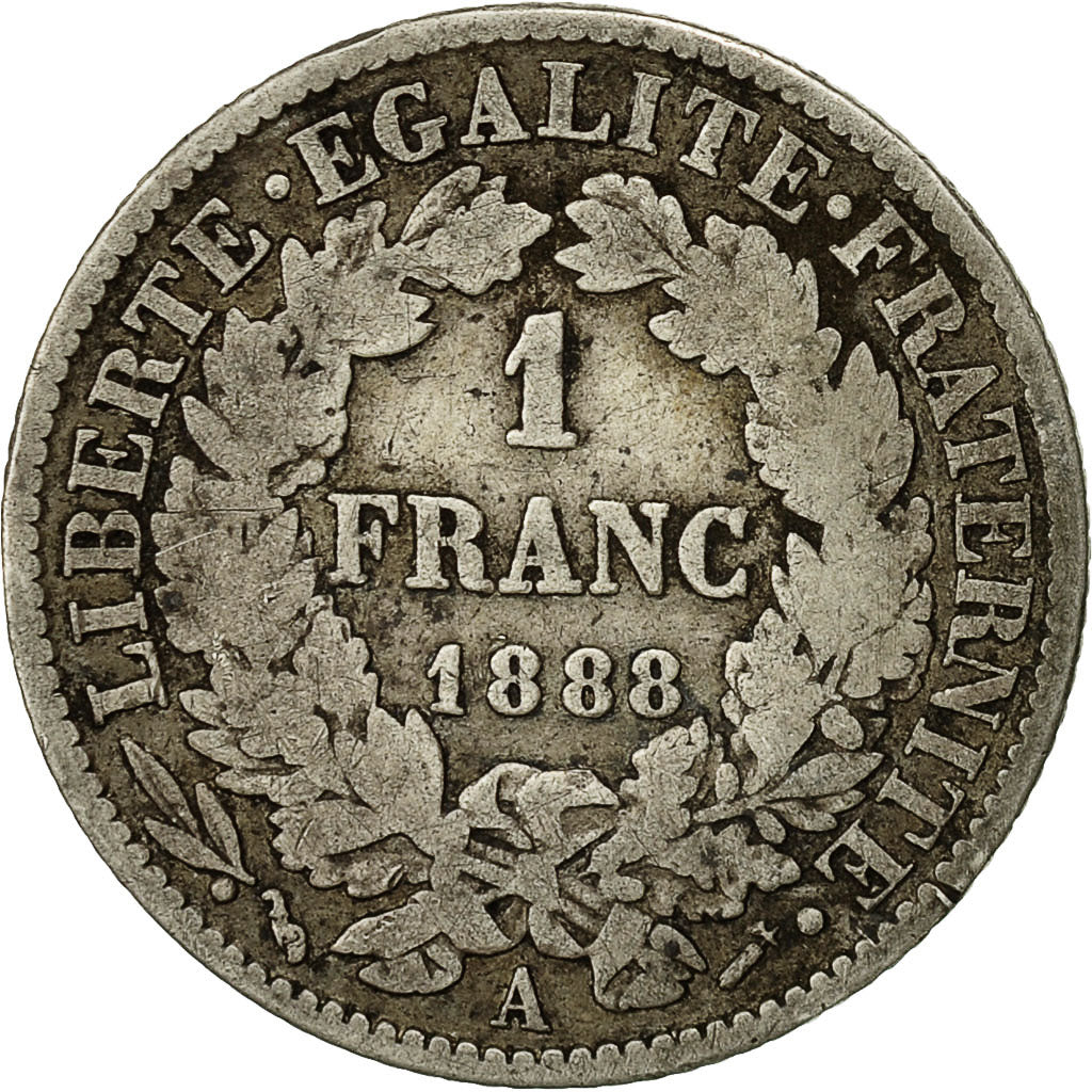 Coin, France, Cérès, Franc, 1888, Paris, VF(30-35), Silver, KM:822.1