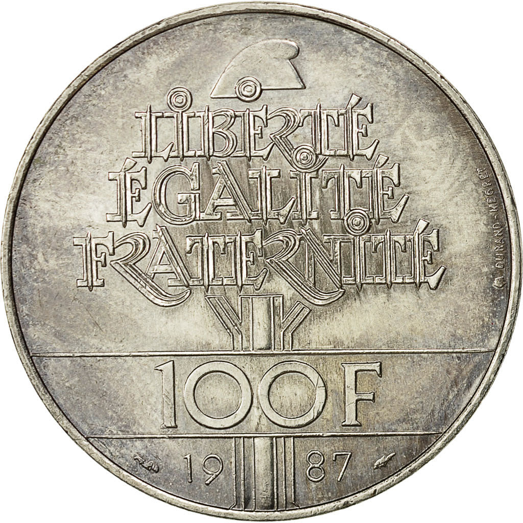 Coin, France, Lafayette, 100 Francs, 1987, Paris, AU(55-58), Silver, KM:962