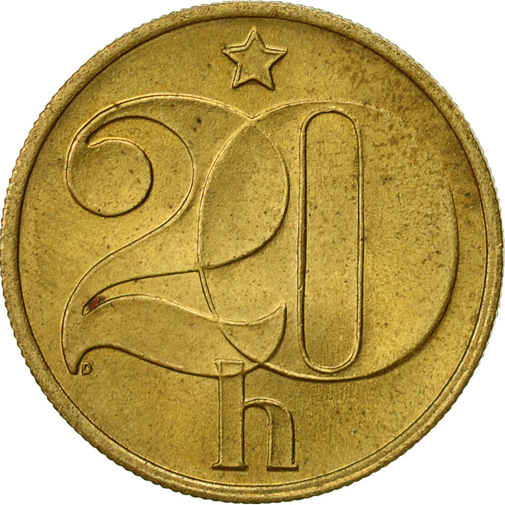 Moneta, Czechosłowacja, 20 Haleru, 1987, EF(40-45), Mosiądz niklowy, KM:74