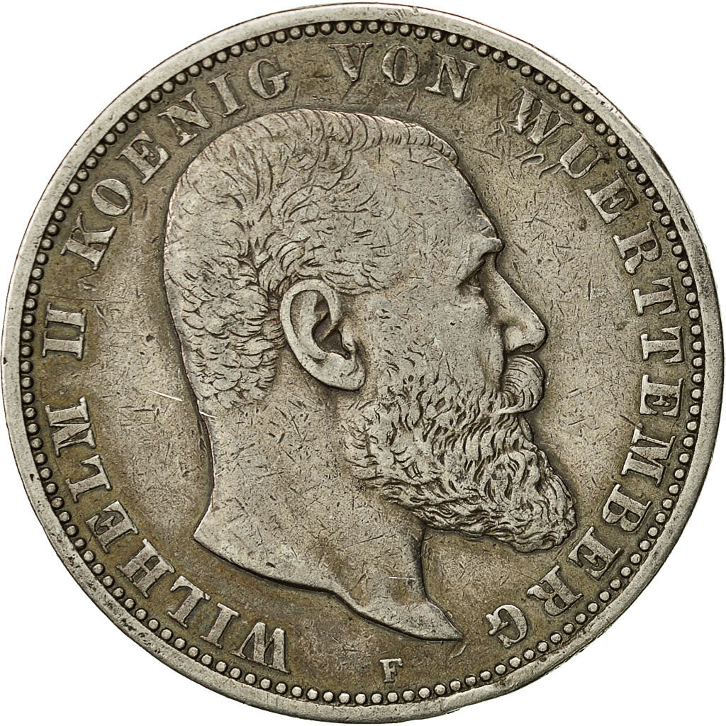 Coin, German States, WURTTEMBERG, Wilhelm II, 5 Mark, 1898, Freudenstadt