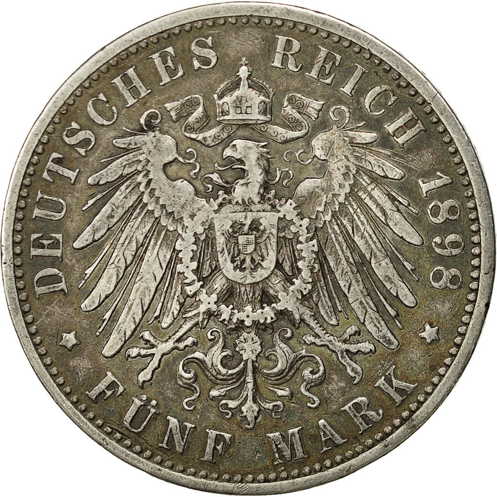 Coin, German States, WURTTEMBERG, Wilhelm II, 5 Mark, 1898, Freudenstadt