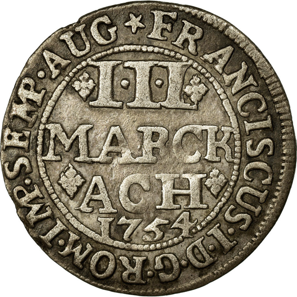 Coin, German States, AACHEN, 3 Marck, 1754, EF(40-45), Silver, KM:50