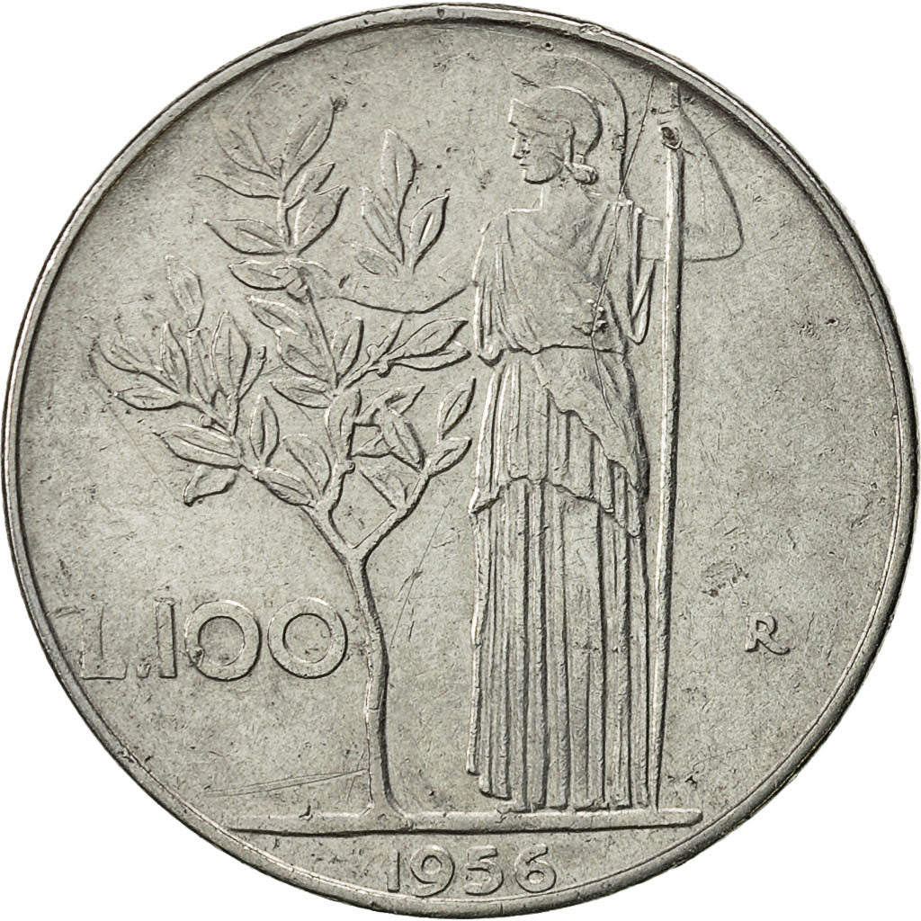 Coin, Italy, 100 Lire, 1956, Rome, VF(30-35), Stainless Steel, KM:96.1