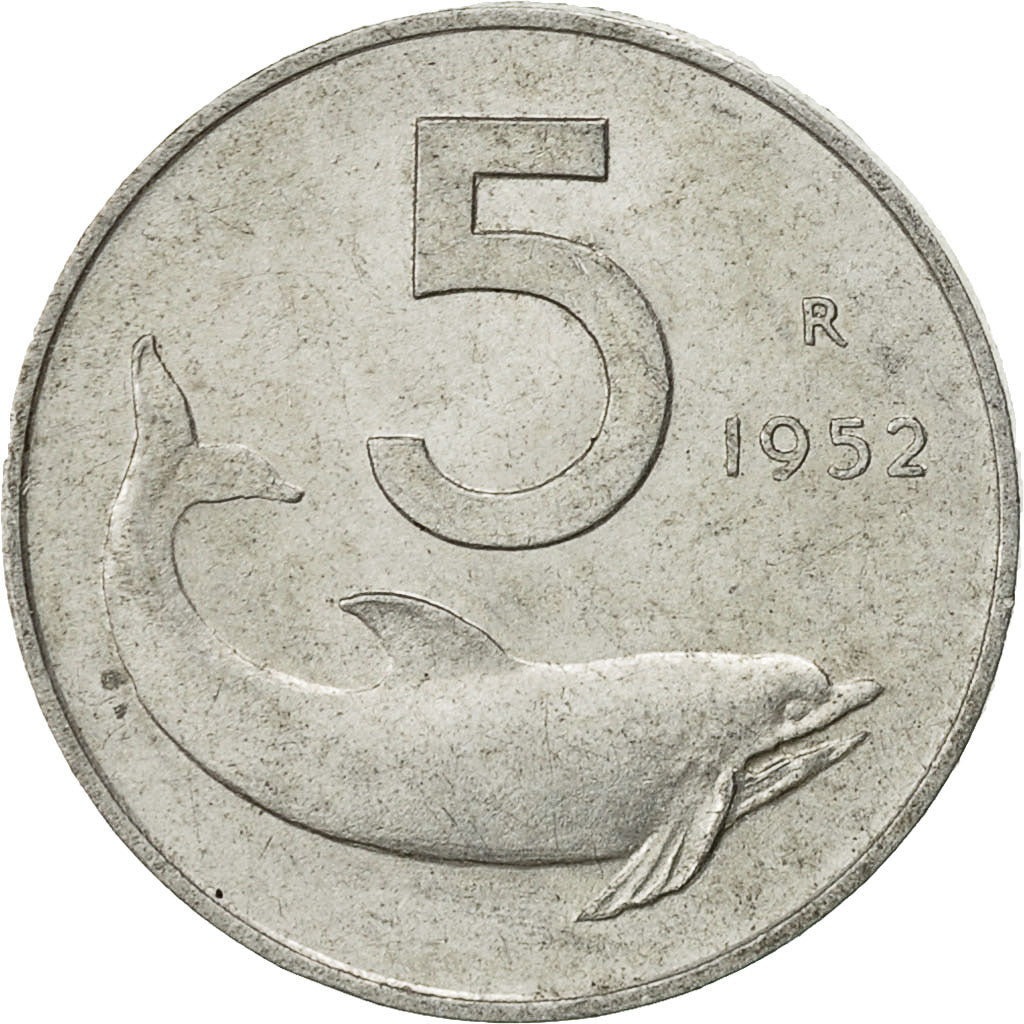 Coin, Italy, 5 Lire, 1952, Rome, VF(30-35), Aluminum, KM:92