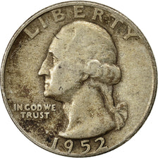 États-Unis, Washington Quarter, Quarter, 1952, U.S. Mint, Denver, TB+, Argent