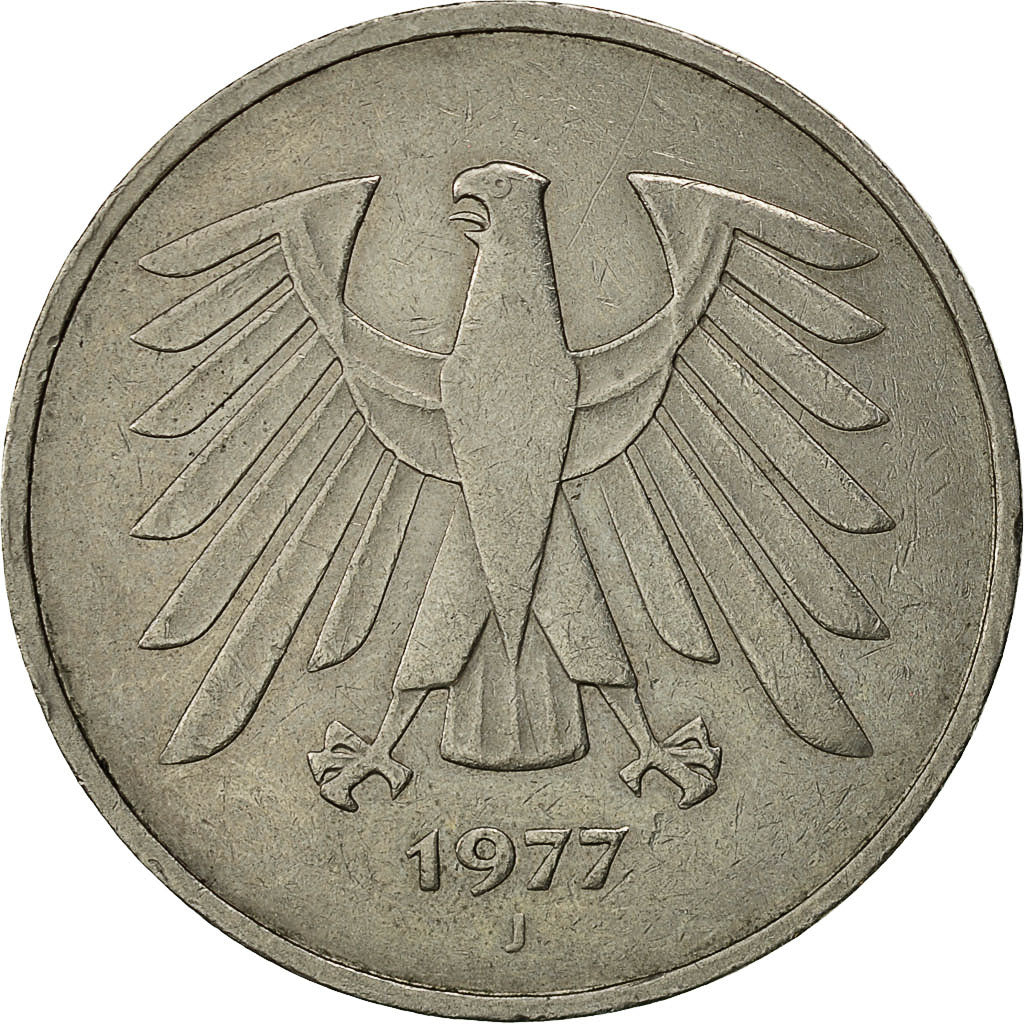 Coin, GERMANY - FEDERAL REPUBLIC, 5 Mark, 1977, Hambourg, EF(40-45)
