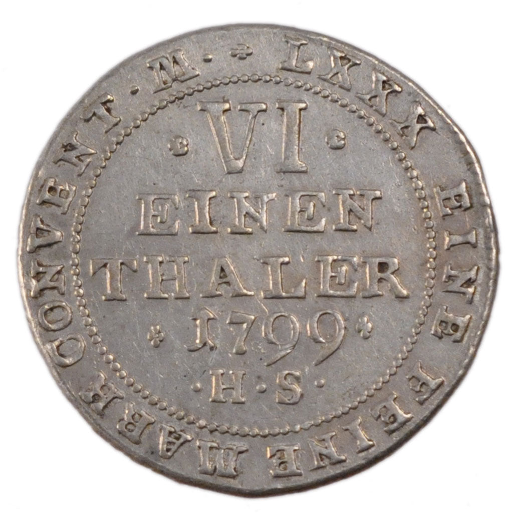 GERMAN STATES, 1/6 Thaler, 1799, KM #69, AU(50-53), Silver, 5.20
