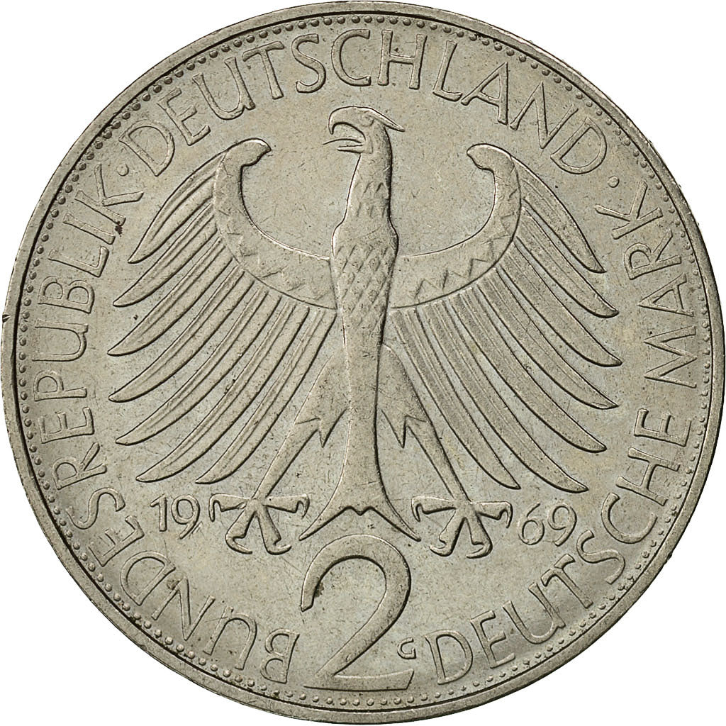 Coin, GERMANY - FEDERAL REPUBLIC, 2 Mark, 1969, Karlsruhe, EF(40-45)