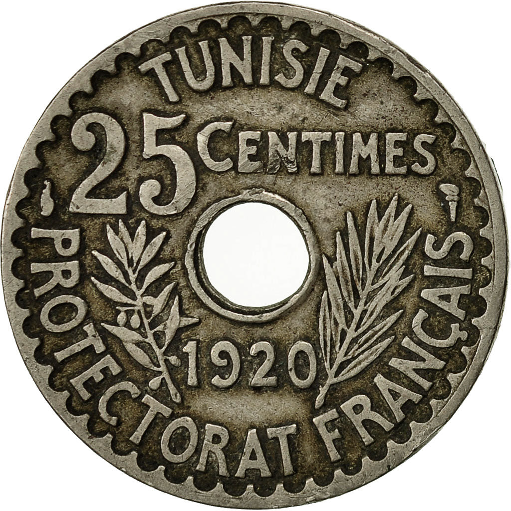 Coin, Tunisia, Muhammad al-Nasir Bey, 25 Centimes, 1920, Paris, EF(40-45)